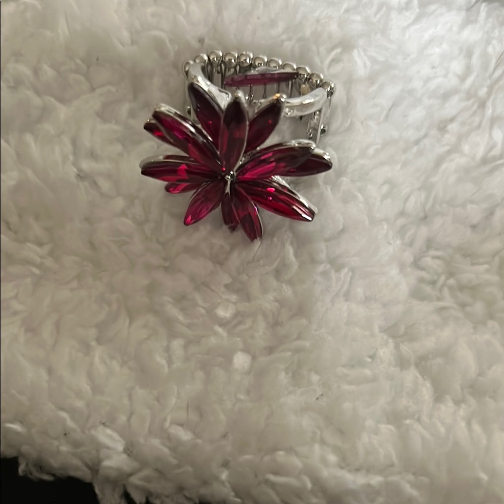 Paparazzi Red and Silver Floral Ring
